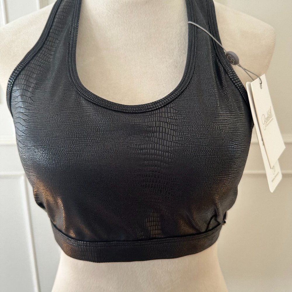 Bombshell Sportswear - Shine Sports Bra - Black Python - Size XL - NWT!